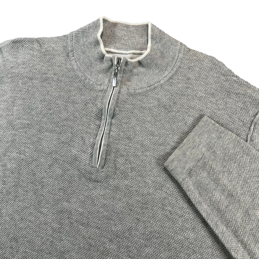 Tommy Bahama Quarter Zip Sweater Mens XL Grey Cotton Cashmere Mock Neck Textured